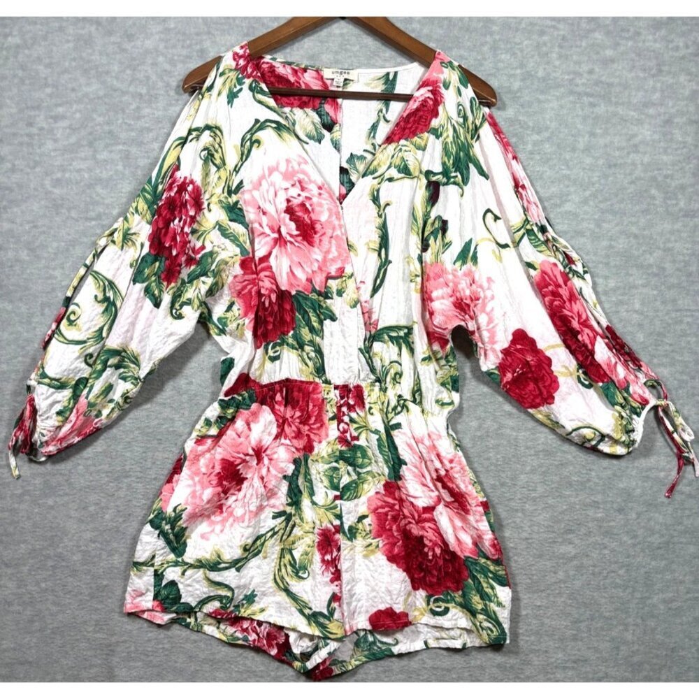 Umgee‎ Floral Print Short Romper Slit Sleeves Sz M Casual Cute Summer